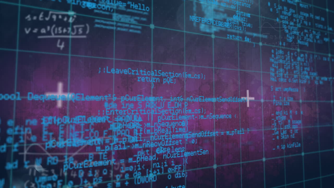 Animation of data processing over dark background