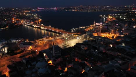 golden horn at night aerial view, sirkeci