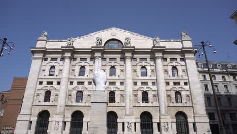 europe, italy, milan march 2020 - completely deserted places of tourist interest, without people, for n-cov19 coronavirus pandemic - borsa piazza affari , headquartered of italian money exchange