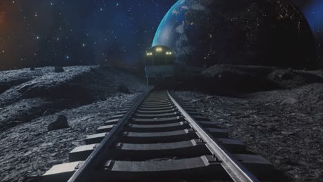 tren en la luna con la tierra en el fondo