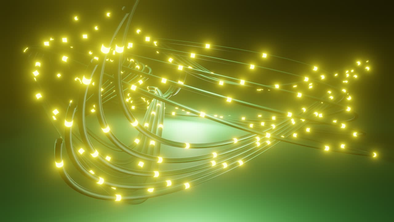 광섬유 케이블을 통한 디지털 데이터 전송: 추상적인 광섬유 라인의 어리, 줄, 3d 렌더링