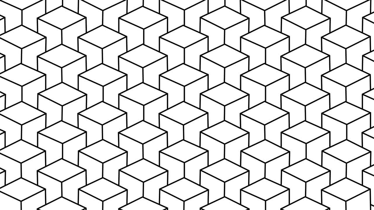 3d 렌더링: 흑색 윤과 함께 색으로 회전하는 이소메트릭 큐브의 원활하게 루프 가능한 미니멀리즘 애니메이션