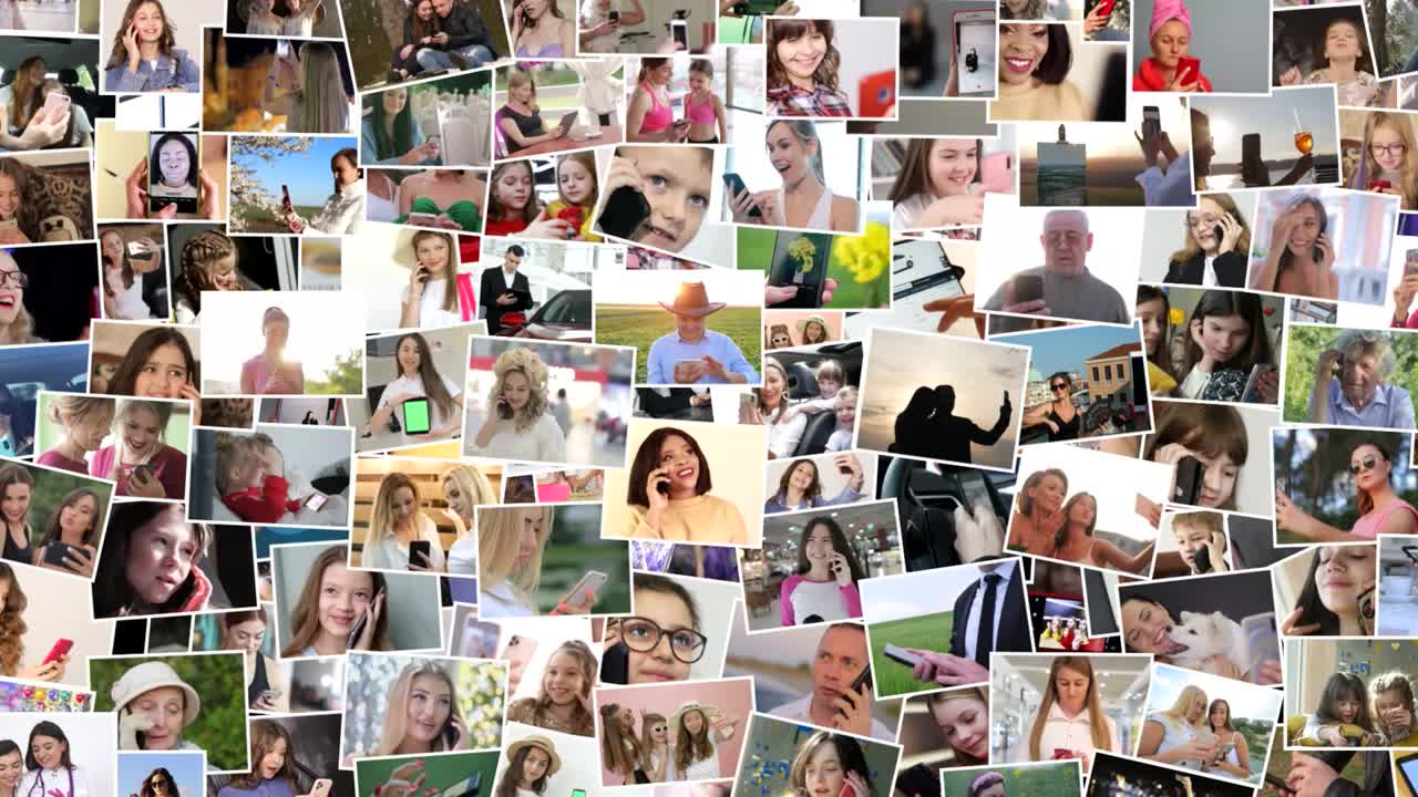 Multi-screen editing, collage portraits. People concept