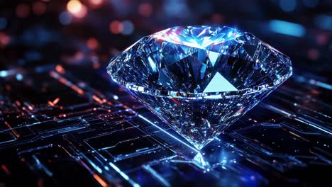 diamond on a futuristic circuit board