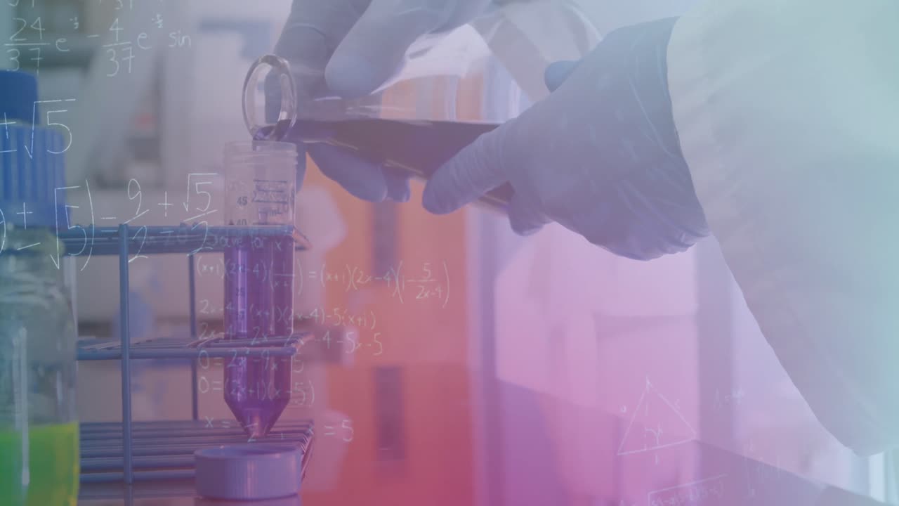 animación de ecuaciones matemáticas sobre el científico en el laboratorio