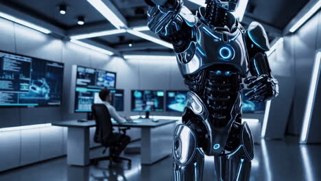 robot en una sala de control de alta tecnología
