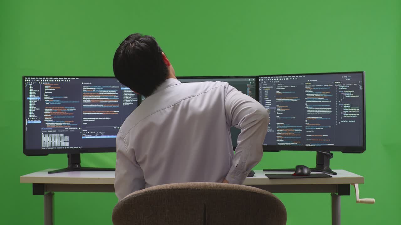 Programmer working on multiple monitors