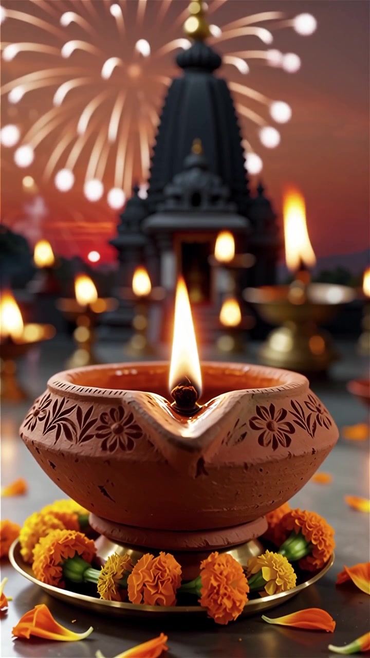 Sfondo del Festival Diwali con lanterne e decorazioni tradizionali Diyas.