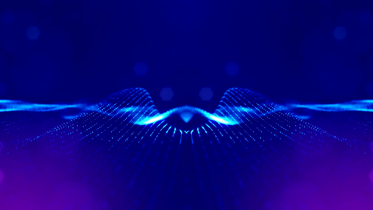 3d seamless animation as digital science fiction background of glowing particles like in nano world with depth of field, bokeh. Particles form line, surface grid or mysterious virtual space. Blue 18