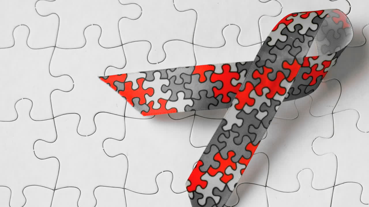 cinta que cae sobre la superficie del rompecabezas en autismo selectivo en blanco y negro