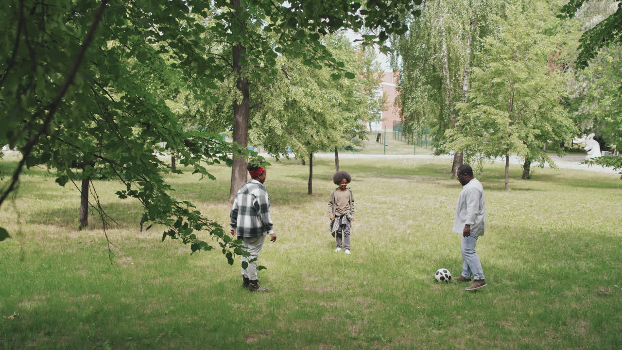 African American Family Playing with Ball in Park