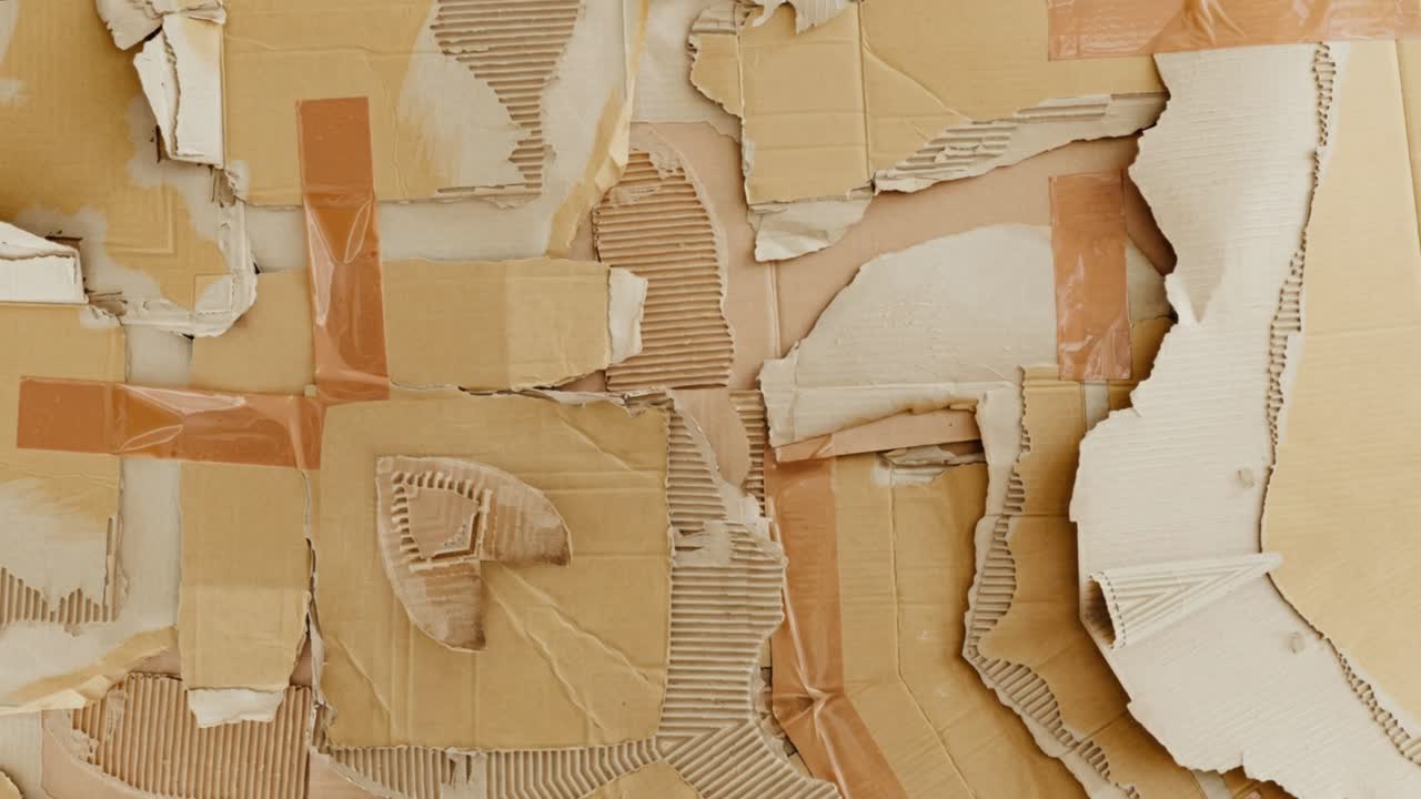 Abstract Background of Torn Corrugated Cardboard and Tape