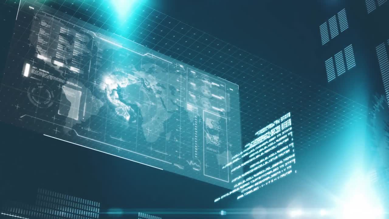 어두운 배경 위의 디지털 데이터 처리의 애니메이션