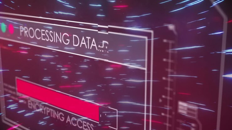 Animation of data processing on black background with light trails