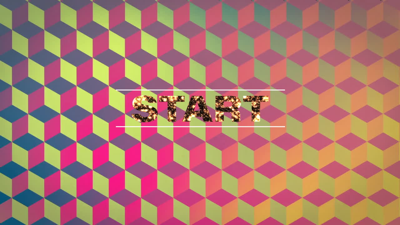 START text over colorful geometric pattern animation