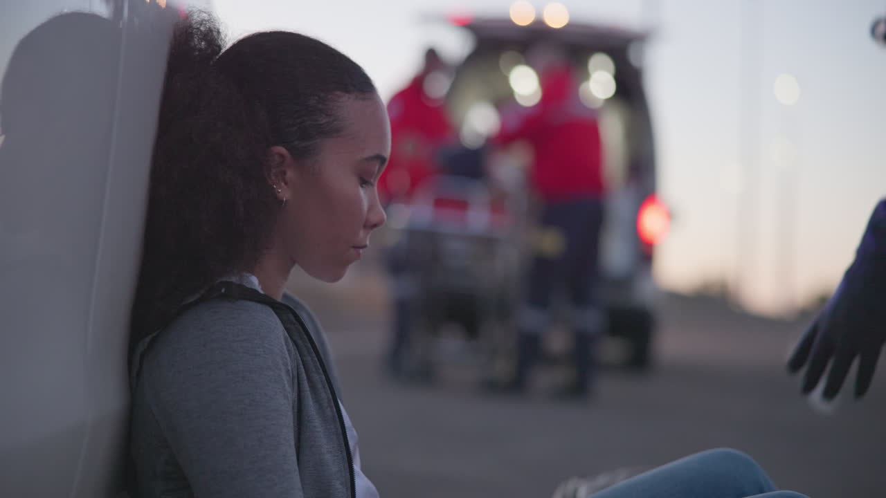 의료, 도움 및 구급 의사를 가진 여성