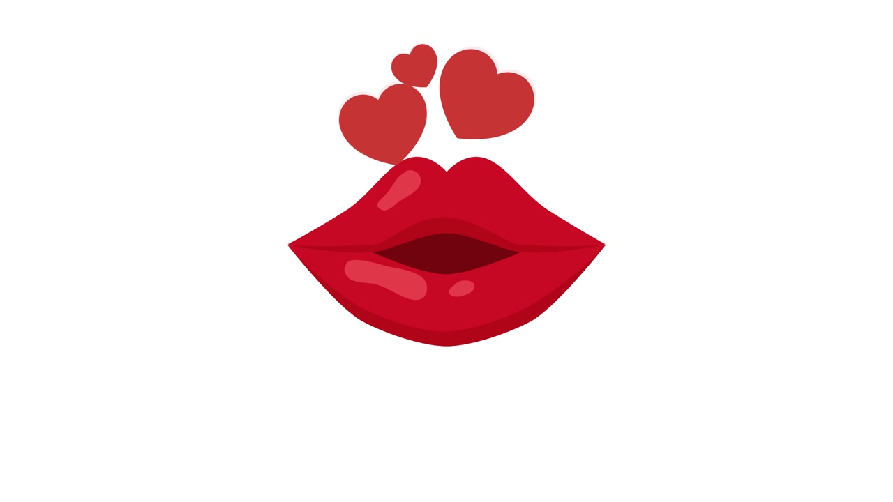 Labbra Rosse Animate che Mandano un Bacio con Cuori Fluttuanti