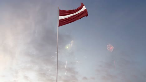 latvia flag with fireworks background
