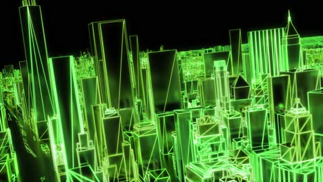 ciudad de neón brillante nueva york nyc flyover wireframe rascacielos de los años 80 4k