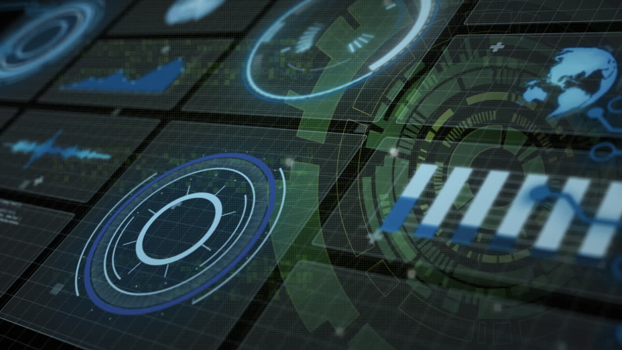 Animation of futuristic digital interface with circular graphics in school setting