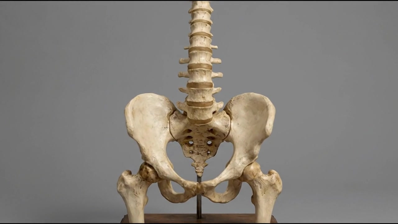 Modello Scheletrico Completo di Colonna Vertebrale e Bacino Esposto su Piattaforma Rotante