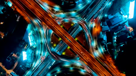 Time lapse expressway top view, Circl Road traffic an important infrastructure in Bangkok Thailand