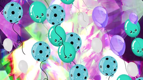 animación de globos de colores sobre un fondo de cristal brillante.