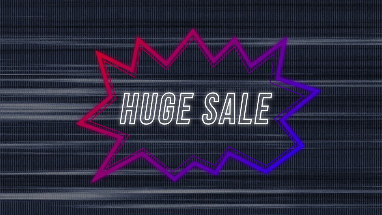 ⁇ 박이는 선 위에 무지개 네온 연설 거품에 레트로 거대한 판매 텍스트의 애니메이션