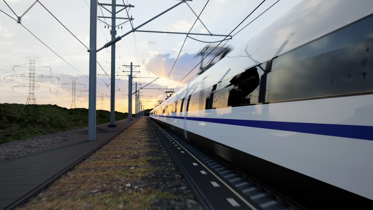 고속 고속 열차 여객 기관차가 철도에서 움직이고 있습니다.