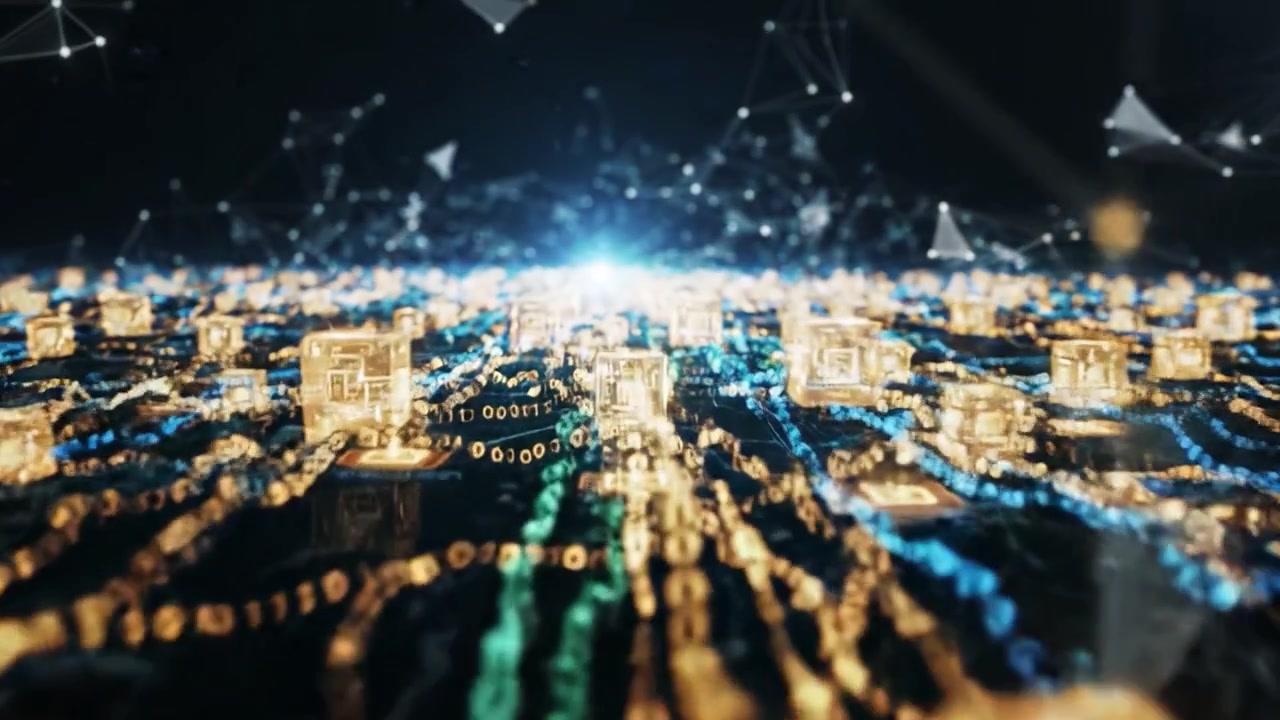En fantastisk utforskning av digitala landskap: Undersöker skiftet från dataanslutningar till upplysta strukturer i en dynamisk virtuell miljö.