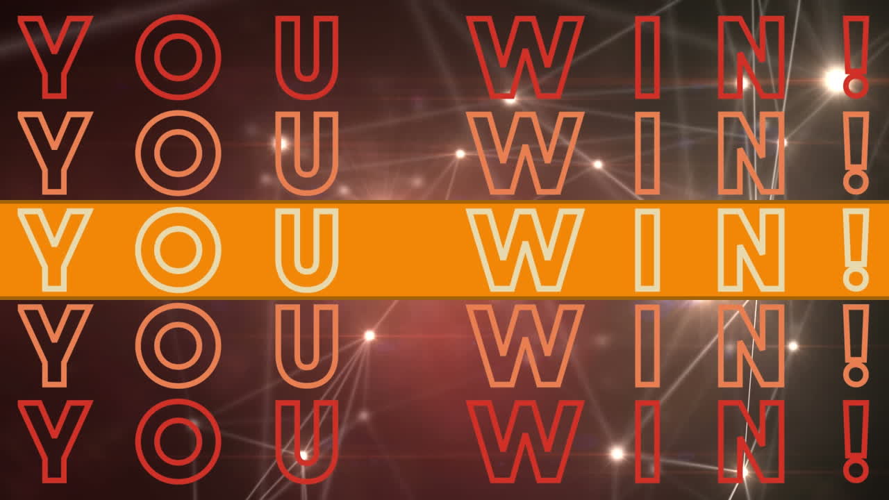 Animation of you win text banner over glowing network of connections against red background