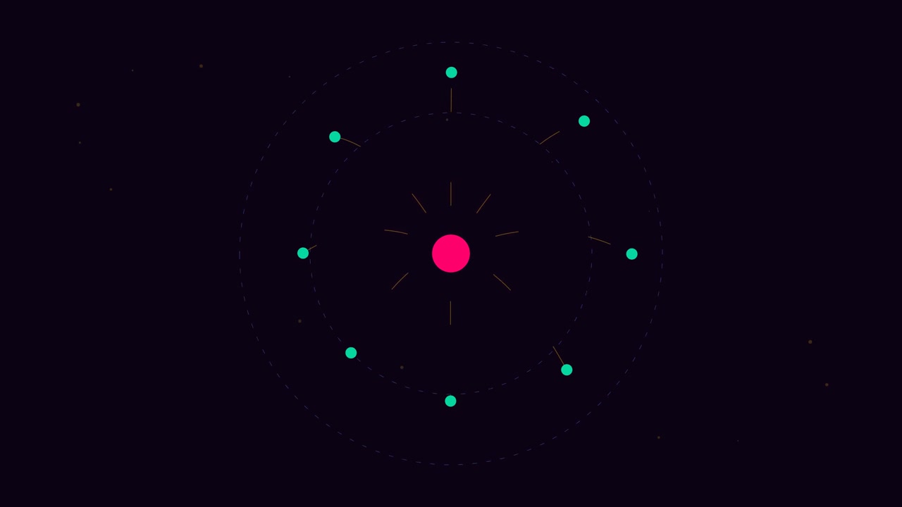 Abstract Motion Graphic of Pulsing Core with Orbiting Particles