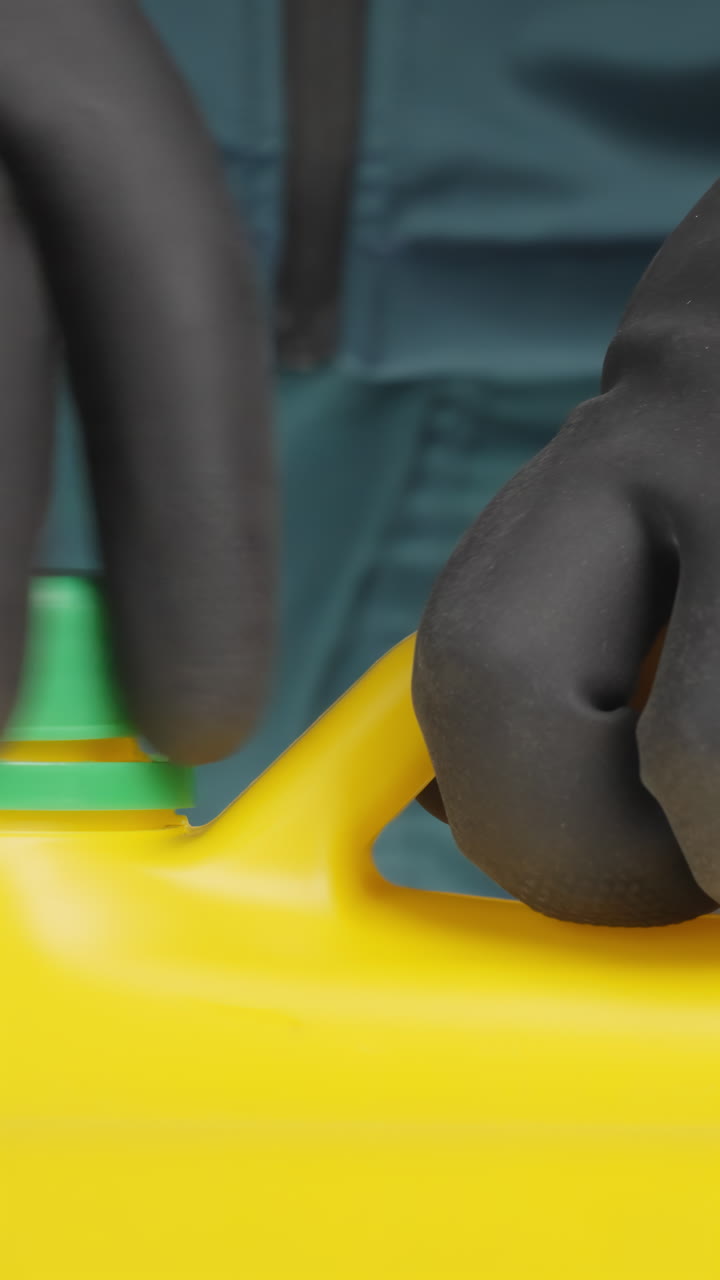 Opening a Yellow Plastic Container with Gloves