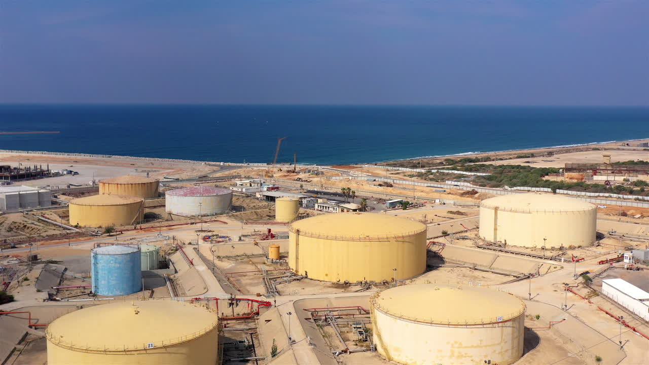 Aerial footage over Fuel Tanks in Mediterranean sea