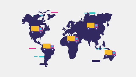 logistic service animation with world map and boxes