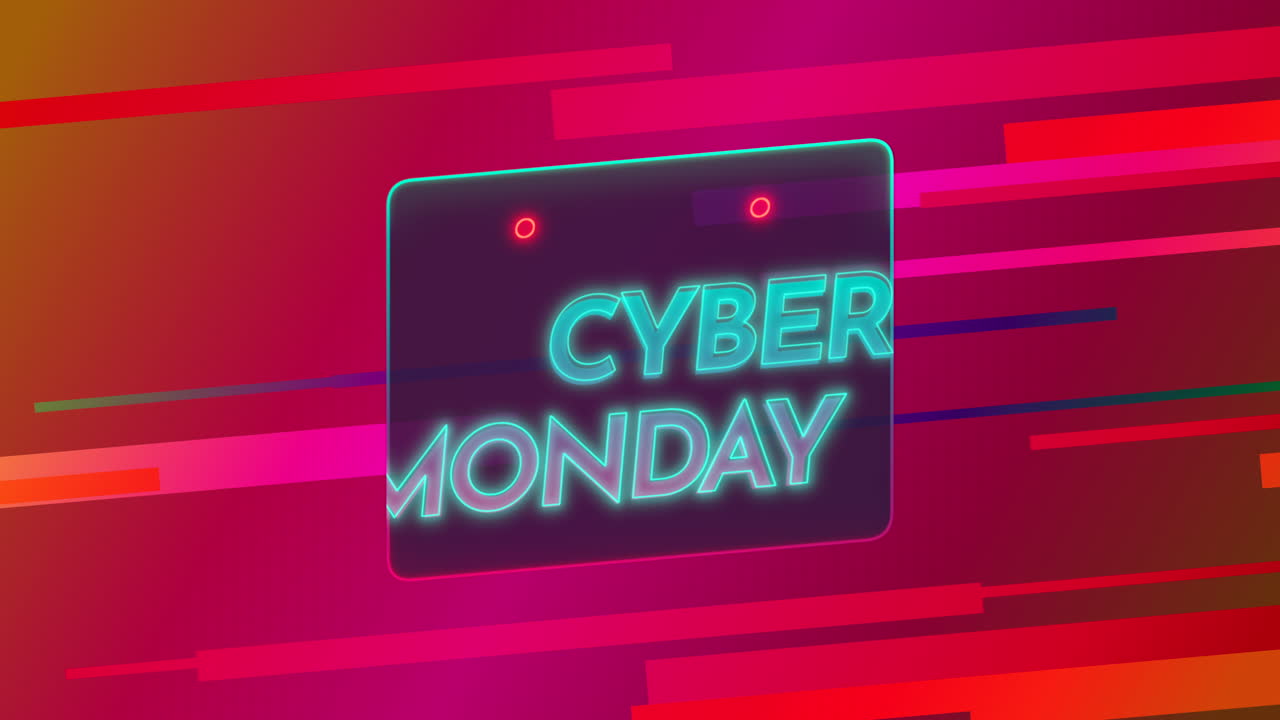 Cyber Monday with neon stripes on red gradient