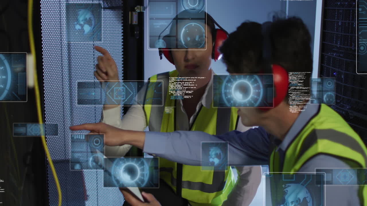 컴퓨터 서버에 의해 다양한 it 기술자에 대한 데이터 처리의 애니메이션