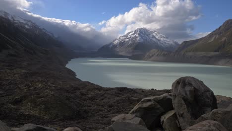 mount cook with tasman glacier lake in new zealand - wide shot