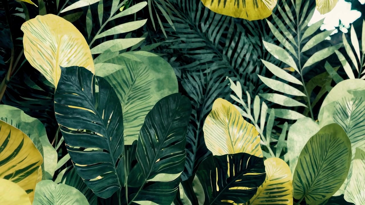 Abstract Watercolor Painting of Tropical Leaves and Foliage