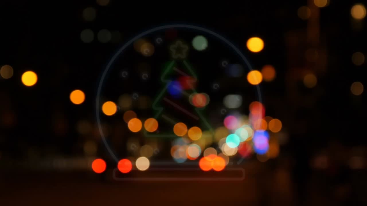 animación de neón de navidad sobre luces callejeras borrosas