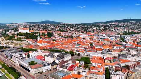 spectacular view of the stunning gold town on sunny day. beautiful historical part of bratislava, slovakia. aerial perspective