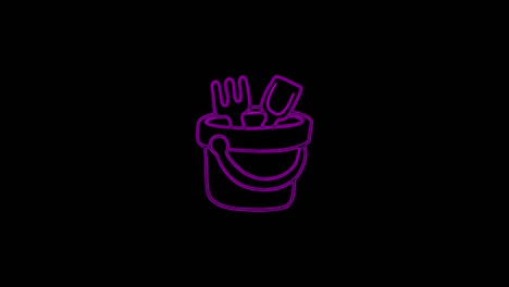 icono de cubo de verano de línea de neón brillante aislado en un fondo púrpura. animación gráfica de movimiento de video 4k