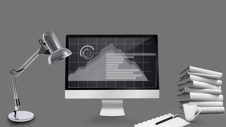 Animation de traitement de données au-dessus d'un bureau