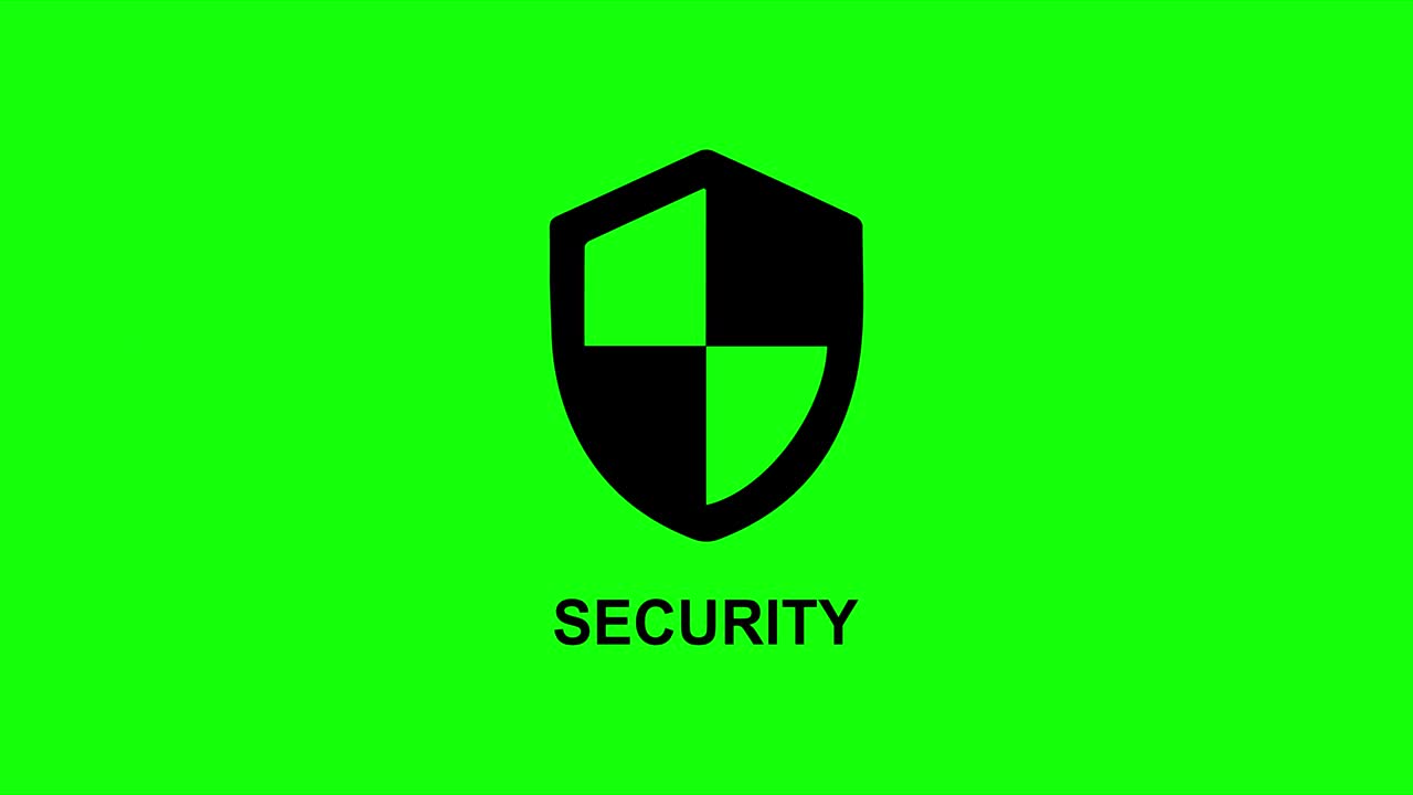 icono de escudo de seguridad. escudo negro con texto de seguridad aislado en fondo chromakey blanco y verde. animado en 4k