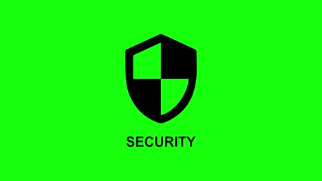 security shield icon. black shield with text security isolated on white and green chromakey background. animated in 4k