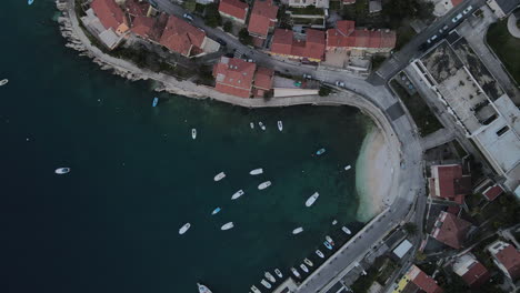 overhead aerial of boats in kvarner bay, rabac, istria, croatia