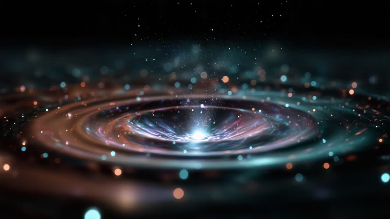 A mesmerizing cosmic whirlpool, depicting the vibrant and intricate dance of light particles within a swirling galactic formation of energy and matter