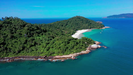 edge of campache island in florianopolis, brazil, aerial shot