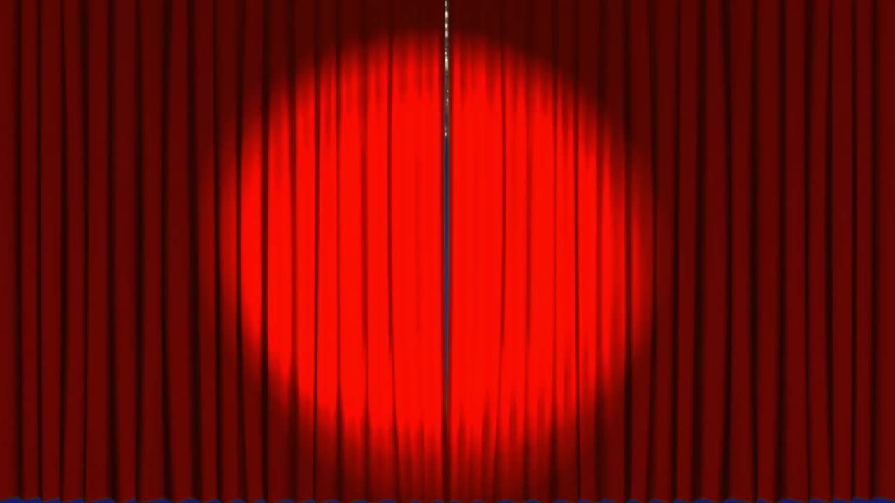 파란색 배경 위의 커튼과 빛 반점의 애니메이션