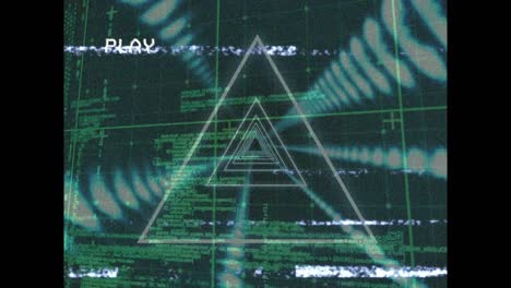 animación del efecto de falla de vhs sobre un túnel triangular en un patrón sin costuras contra un fondo verde